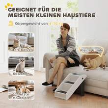 PawHut 3-Step Dog Stairs 36.5 Cm High Small Dogs Foldable Cream White | Pet Stairs, Cat Stairs, Dog Ramp, Entry Aid For Bed, Sofa, Couch And Car - White - View 7