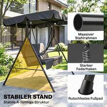 3-Seater Swing Garden Lounge Swing Bench, Weather-Resistant, 172 Cm X 110 Cm X 153 Cm, Black - 黑色 - 查看 5