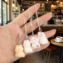Panini 1-5pcs Flocked Gradient Tie Dye Cute Doll Pendant, Blushing Face Adorable Desktop Ornament - DIY Pendant, 3D Sitting Cat Hanging Decor, Versatile Accessory For Backpack, Car, Keys, Gentle Healing Style Portable Accessory - Metal Clasp, Commuter Bag, Car Interior Decoration - Multicolor - View 10