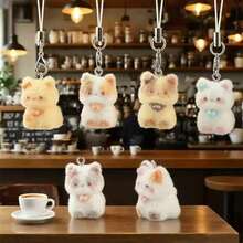 Panini 1-5pcs Flocked Gradient Tie Dye Cute Doll Pendant, Blushing Face Adorable Desktop Ornament - DIY Pendant, 3D Sitting Cat Hanging Decor, Versatile Accessory For Backpack, Car, Keys, Gentle Healing Style Portable Accessory - Metal Clasp, Commuter Bag, Car Interior Decoration - Multicolor - View 2