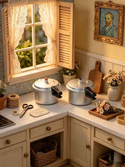 1 pieza Olla a presión miniatura de 3.4cm para casa de muñecas, utensilio de cocina de lujo en miniatura 1:12, decoración de escena de cocina vintage, adecuado para fotografía de escenas en miniatura, favorito de las mujeres para DIY Cream Cottage, escenario de muñeca suave, opción de regalo para vacaciones, aniversario, cumpleaños, Navidad