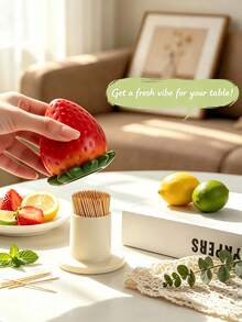 Strawberry-Shaped Toothpick Holder, Practical Toothpick And Cotton Swab Storage Box With Base, Cute Strawberry Design, Suitable For Restaurant And Living Room Decoration - View 4