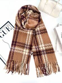1pc Universal Multi-Color Plaid New Style Versatile Casual Scarf Suitable For Autumn/Winter Use - Chestnut Brown Coffee - View 3