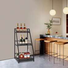 Weinregal für zu Hause, leiterförmig, Weinpräsentations- und Aufbewahrungsregal für zu Hause, Standweinregal, für Küche, Weinkeller, mit Gitter, Rahmen aus Kohlenstoffstahl mit Holzbrettern - Verschiedenfarbig - Übersicht 4