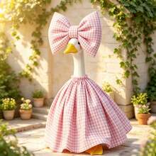 23 In Spring Porch Goose Outfit Pink Plaid Dress Oversized Bow Headpiece - Pink - View 1