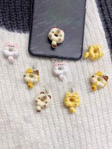 Cute Cat Donut Shaped Phone Dust Plug Pendant, Japanese Style Cute 3D Cartoon Cat Pendant Dust Plug, Cute Resin Animal Decorative Phone Interface Accessory, Portable Decorative Phone Accessory, Suitable For Universal Smartphones, Sweet Style Bag Charm Gift, Suitable For Girls - Multicolor - View 1