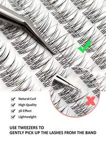 120pcs C-Curl False Eyelashes, Segmented With Built-In Adhesive Strip, Realistic & Natural, Beginner-Friendly, For Daily Wear, Includes Eyelash Extension Adhesive Strip - C - View 5