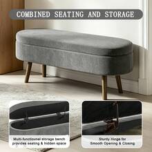 Storage Bench Grey Made Of Chenille For Hallway And Entryway - 深灰色 - 查看 4