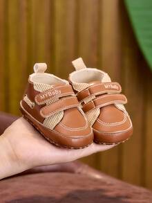 Spring/Autumn Vintage Brown Patchwork Infant Walking Shoes, Double Hook & Loop Soft Sole Casual Sneakers, Pre-Walker Shoes For 0-12 Months - Brown - View 1