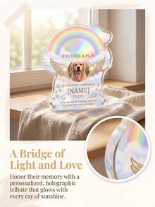1pc Personalized Custom Photo & Text Pet Memorial Plaque, Rainbow Bridge Dog-Shaped Desktop Memorial Ornament, Angel Wings Pet Loss Memorial Decor, Sympathy & Remembrance Gift For Dog & Cat Pet Owners, Home Desktop Memorial Display - Multicolor - View 5