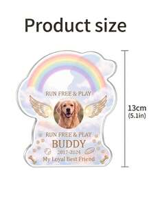 1pc Personalized Custom Photo & Text Pet Memorial Plaque, Rainbow Bridge Dog-Shaped Desktop Memorial Ornament, Angel Wings Pet Loss Memorial Decor, Sympathy & Remembrance Gift For Dog & Cat Pet Owners, Home Desktop Memorial Display - Multicolor - View 3