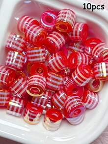 5pcs/10pcs 10*8.5mm UV Optical Plated Acrylic Striped Cylinder Beads, Handmade DIY Bracelet Necklace Beaded Jewelry Accessories - Striped Cylindrical Beads - View 8