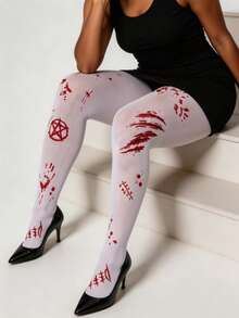 1 Pair Women's Fake Blood Print Tights, Comfortable, Suitable For ...