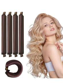 4/1pc Brown Heatless Curling Rod, Slouchy Curling Device, Silk Hair Rollers, Sleep Elastic Headband, Long Hair Soft Curling Tool, Home Manual Styling Accessory, Sleep Curling Magic, Valentine's Day, Qixi Festival, Suitable For Women - Multicolor - View 8