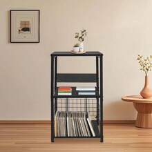 3-stufiger Schallplattenständer, Modern Plattenständer mit 4 Fußpolster, Plattenspieler Stand mit Herausnehmbaren Trennwänden Tragfähigkeit 45.36kg, für Aufbewahrung von Unterlagen (Schwarz) - Schwarz - Übersicht 8