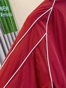 Women's American Retro Red Casual Sports Jacket, Minimalist Street Style, Design-Driven White Stripes, Drawstring Hem, Youthful Fashion, Sports Commute, Daily Versatile - Red - View 9