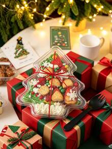 2/10/15pcs Christmas Tree Shaped Transparent Plastic Dessert Boxes With Lids, Clear Storage Containers For Cupcakes, Muffins, Cookies, Candies, Chocolates, Baked Sweets, Christmas Party Favors, Holiday Table Decor, Gift Supplies - View 6