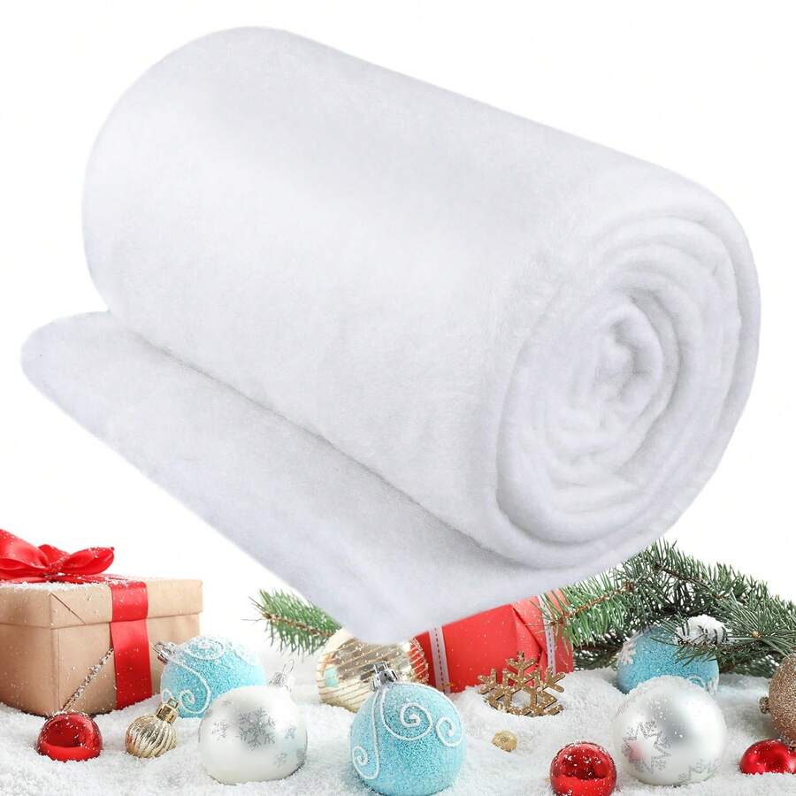 1 Pack Large Snow Blanket Roll For Christmas Decor | Artificial Fake Snow, Snow Blanket For Christmas Village, White Winter Mat Decor, For Xmas Store Display Photo Prop Decor