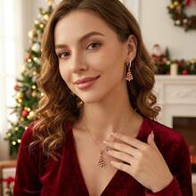 Women's Christmas Tree Jewelry Set, Gold Red Enamel Rhinestone Pendant Necklace And Hook Earrings, Holiday Party Christmas Gift - Gold - View 3