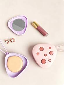 1PC 1PC Triangle Makeup Puff Storage Case, Portable PP Cosmetic Sponge Holder With Mirror, Cute Pink Purple Design Hanging Powder Puff Container, Dustproof Beauty Organizer For Travel Daily Makeup, Party Events And Home Use - Multicolor - View 7