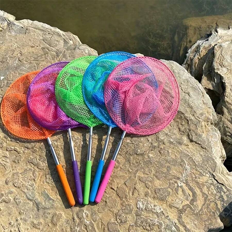 3pcs Telescopic Fishing Nets, Colorful Butterfly And Insect Catching Nets, Retractable Small Shovel Tool, Suitable For Home Aquarium, Beach, Camping And Outdoor Nature Exploration (Random Color) - Small Fishing Net - View 1