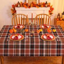 1pc Autumn Plaid Print Rectangular Tablecloth, Suitable For Holiday, Party, Birthday, Dinner, Restaurant Table Decor, Thanksgiving Home Autumn/Winter Decoration - A - View 4