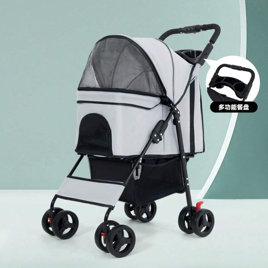 Carrinho para Cachorro e Gato até 20kg – Dobrável com Porta - Copos e Altura Ajustável - CA518YZ01  CINZA - Visão 1