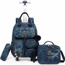 Cute Girls' Rolling Backpack With Crossbody Bag And Pencil Case, Back To School Student Supplies - 189 Rolling Backpack - View 3