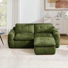 With Ottoman 2 Seat L Shaped Modular Sofa - Green Chenille - Free Assembly For Living Room - 綠色雙座 - 查看 2
