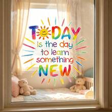 1pc Colorful Sun Motivational Learning Quotes Window Sticker, Double-Sided Visible PVC Static Glass Decal, Suitable For Classroom, Library, Bedroom, And Other Spaces Decoration - Multicolor - View 3