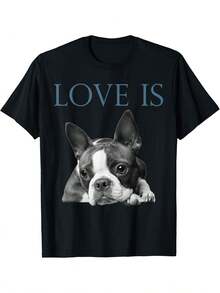 Camiseta para amantes de los perros Boston Terrier para hombre y mujer - Tallas grandes L-5XL, camiseta retro suave con adorable estampado de Bostie, cuello redondo negro, manga corta, para - Negro - Ver 1