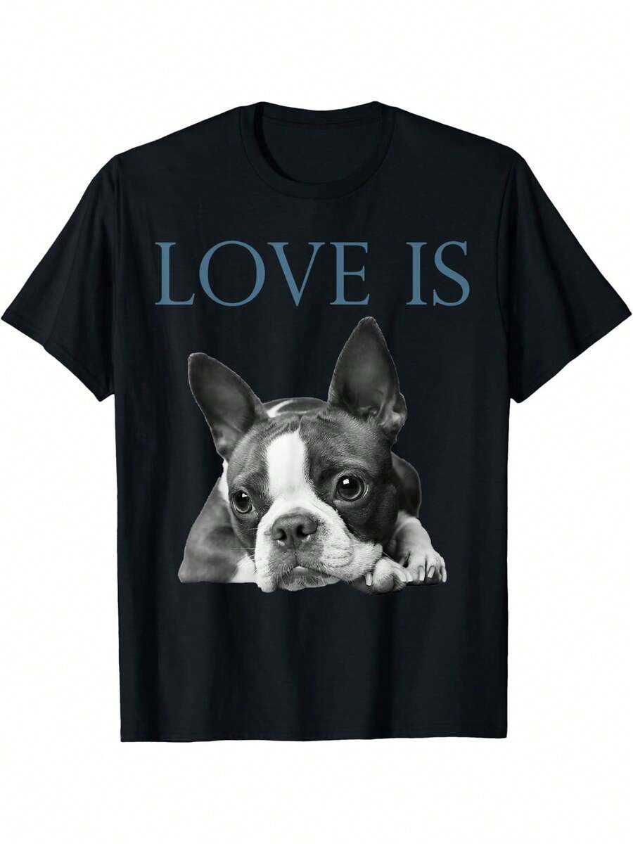 Camiseta para amantes de los perros Boston Terrier para hombre y mujer - Tallas grandes L-5XL, camiseta retro suave con adorable estampado de Bostie, cuello redondo negro, manga corta, para - Negro - Ver 1