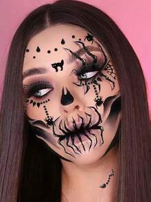 2 miếng dán đá rhinestone Halloween đen + đỏ lớn & nhỏ hình tròn & hình giọt nước với nhện, mèo, mạng nhện, trang trí mặt 3D cho trang điểm Halloween, tiệc, vũ hội, trang trí mặt & cơ thể - Nhiều màu - Xem 5