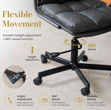 Home Office Desk Chair, Leather Ergonomics Computer Chair With Wheels And Oak Armrests, Height Adjustable Wheelchair With Swivel Function For Executives, 65 X 46 X 72 Cm - Black - View 10