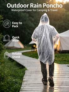 中性一次性雨披，可壓縮便攜式成人雨衣，防水緊急外套，適合露營、徒步、騎單車、釣魚 - 彩色 - 查看 4