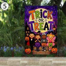 1 pieza Bandera de jardín Trick Or Treat, Bandera de jardín de Halloween, Bandera de fantasma, Bandera de calabaza, Decoración de bruja, Decoración de porche de Halloween, Bandera de patio de otoño 12*18 pulgadas, Decoración de estilo campestre, Navidad, Acción de Gracias, Halloween, Impresión de un solo lado, Material de poliéster duradero, Poste de bandera no incluido (Solo bandera) - A - Ver 15