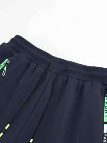 Men's Wool Lined Joggers, Elastic Drawstring Waist With Zipper Pockets, Warm Winter Sports Pants - Blue - View 4
