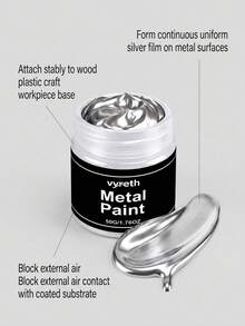 jakehoe Quick Dry Metallic Silver Paint, Anti-Rust Base Coat Primer & Metal Renovation Polish For Pipes, Tools, Gears & Hardware, Railings & Fences, Doors & Windows, Pipes & Brackets, Wheels & Brake Calipers, Car Body & Chassis Parts, Furniture & Lighting, Kitchen & Bathroom Hardware - Multicolor - View 7