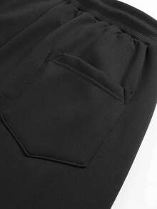 Men's Velvet Lined Straight Leg Sweatpants, Elastic Drawstring Waist With Zipper Pockets, Winter Warm Casual Pants - Black - View 7