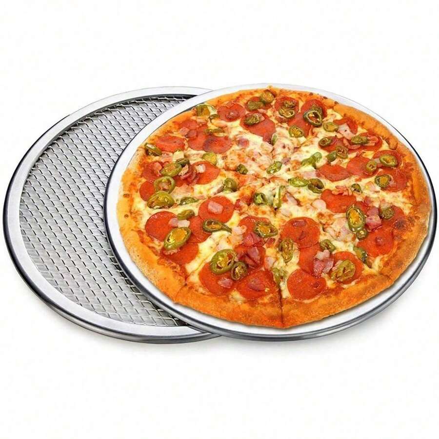 2pcs 12-Inch Pizza Baking Pans, Restaurant-Grade Aluminum Pizza Baking Screen Seamless/Non-Stick Mesh Baking Tray Kitchen Tools Suitable For Oven, Grill Filter Screen - View 1