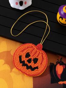 1 buah Gantungan Kunci Tas Wanita Desain Lucu 3D Hantu Buatan Tangan Manik-manik Halloween - Jeruk - View 1