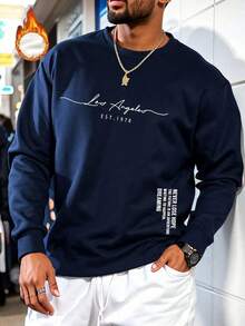 Sweatshirt Leher Bulat Pria Motif Los Angeles Kasual Lengan Panjang Pullover Olahraga - Navy Blue - View 1