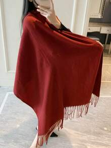 1pc Red Women's Winter Thick Warm Soft Wide Scarf Shawl Dual-Use Oversized Neck Warmer - Red - View 5
