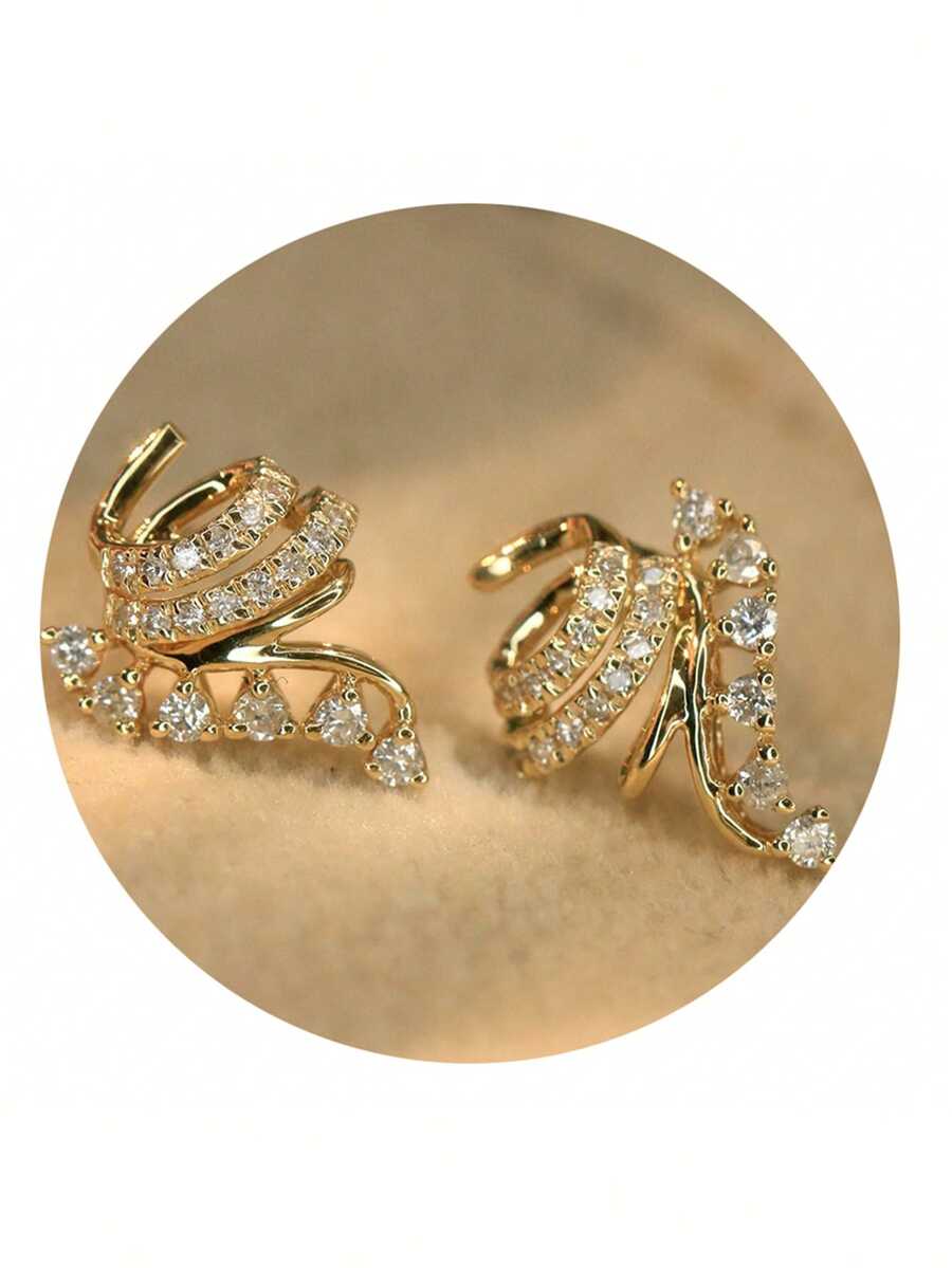 1 Pair Elegant Cubic Zirconia Stud Earrings, Women's Wedding Anniversary Accessory Gift - Yellow Gold - View 1