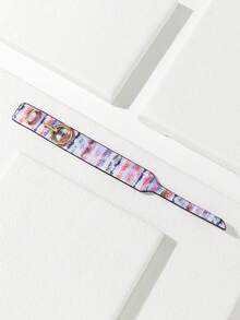 1pc Women's Exaggerated Fashion Personalized Buckle Colorful Pattern Leather Bracelet Suitable For Daily Wear - Multicolor - View 3