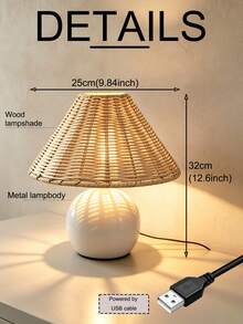 1pc Handmade Woven Table Lamp USB Powered, Artistic Southeast Asian Style Modern Ins Style Vintage Creative Premium Decor Night Light, Suitable For Bedroom, Desk, Living Room - Handmade Lampshade Table Lamp - View 10
