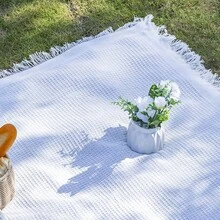 Vintage Linen Picnic Tablecloth, Multifunctional Picnic Mat, Outdoor Camping Blanket, Grass Mat, And Car Trunk Decorative Mat - White - View 5