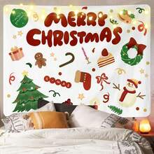 Wall Hanging Tapestry Christmas Tree Gingerbread Man Wreath Stocking Candy Cane Cake Print Merry Christmas X Mas Pattern Winter Holiday Backdrop Decor For Dorm Bedroom Living Space Party Background Ornament - Multicolor - View 5