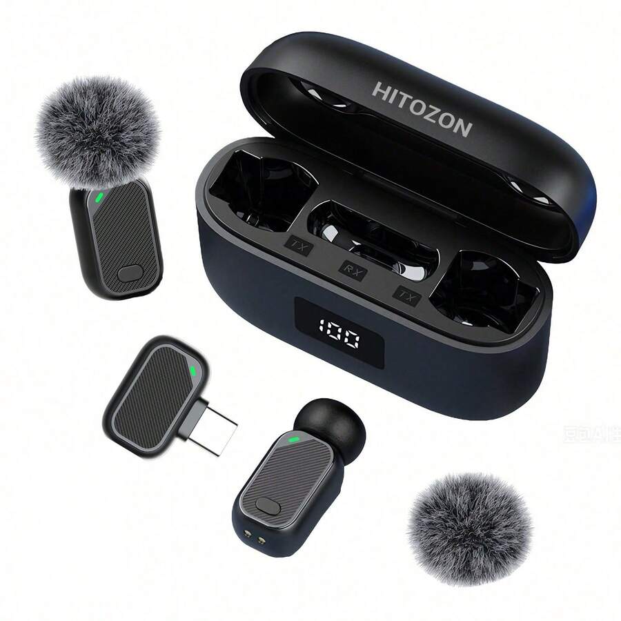 HITOZON Wireless Lavalier Microphone Compatible With IPhone And Android Devices, Smart Noise Cancellation, Comes With Charging Case For 24-Hour Battery Life, Suitable For Video Recording And Blogger Filming - View 1