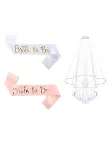 1 Set Bridal Rose Gold Headpiece, Veil And Hair Accessories, Suitable For Bachelorette Party, Wedding Photography, Bride-To-Be Outfit And Accessories - View 5